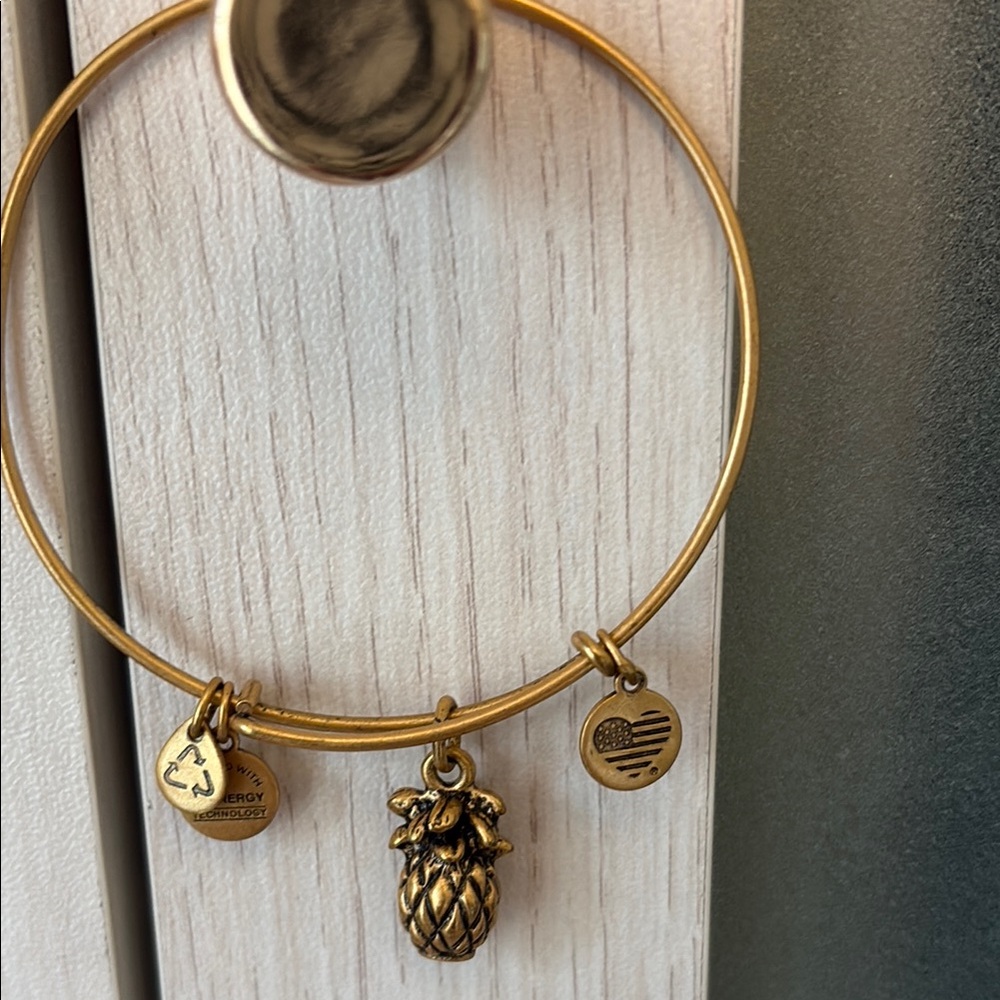 Alex and Ani $ Goldtone Pineapple Charm Bangle